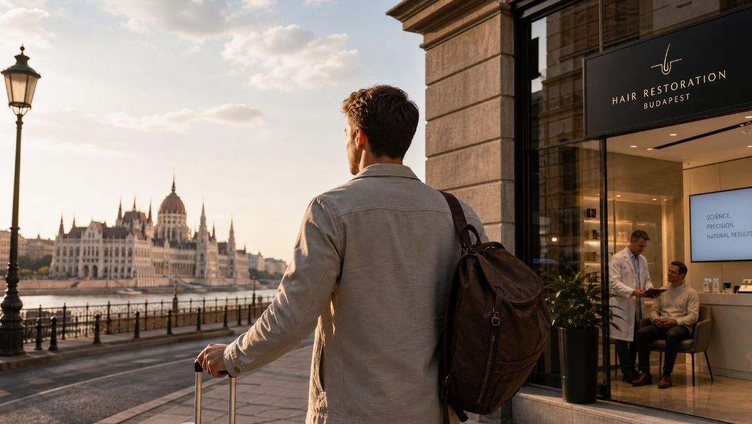 Budapest hair tourism for male patients arriving for a hair transplant consultation.