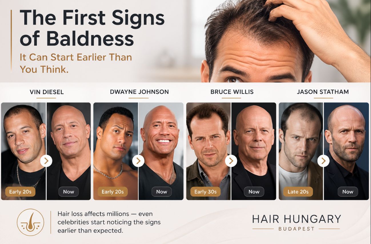 Vin Diesel, Dwayne Johnson “The Rock”, Bruce Willis, Jason Statham started to go bald at an early age. hair transplants can help reverse it.